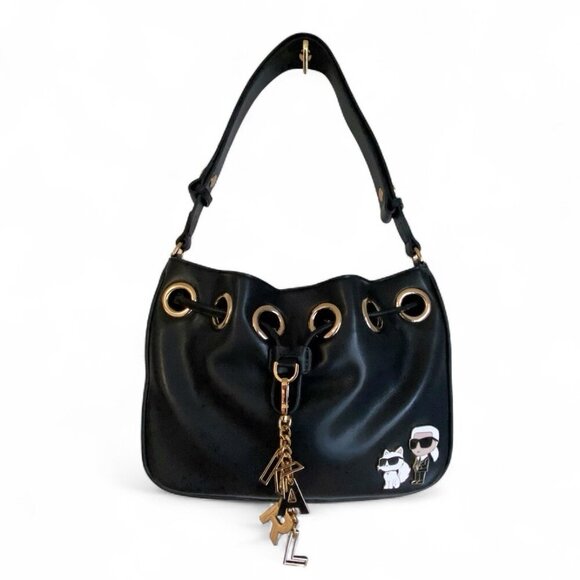 Karl Lagerfeld Black Leather Desiree Bag w/ Karl Purse Charm & Choupette Cat NWT - Picture 11 of 13
